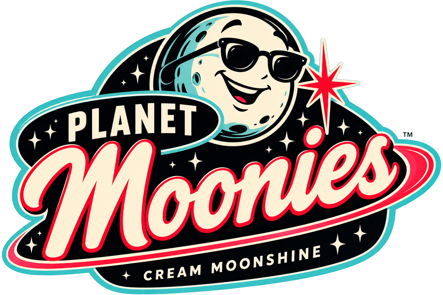 Planet Moonies cream moonshine logo