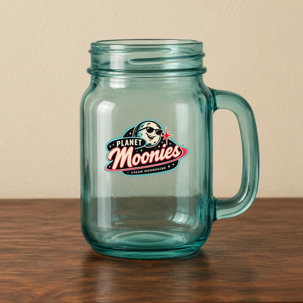Teal Planet Moonies mason jar mug