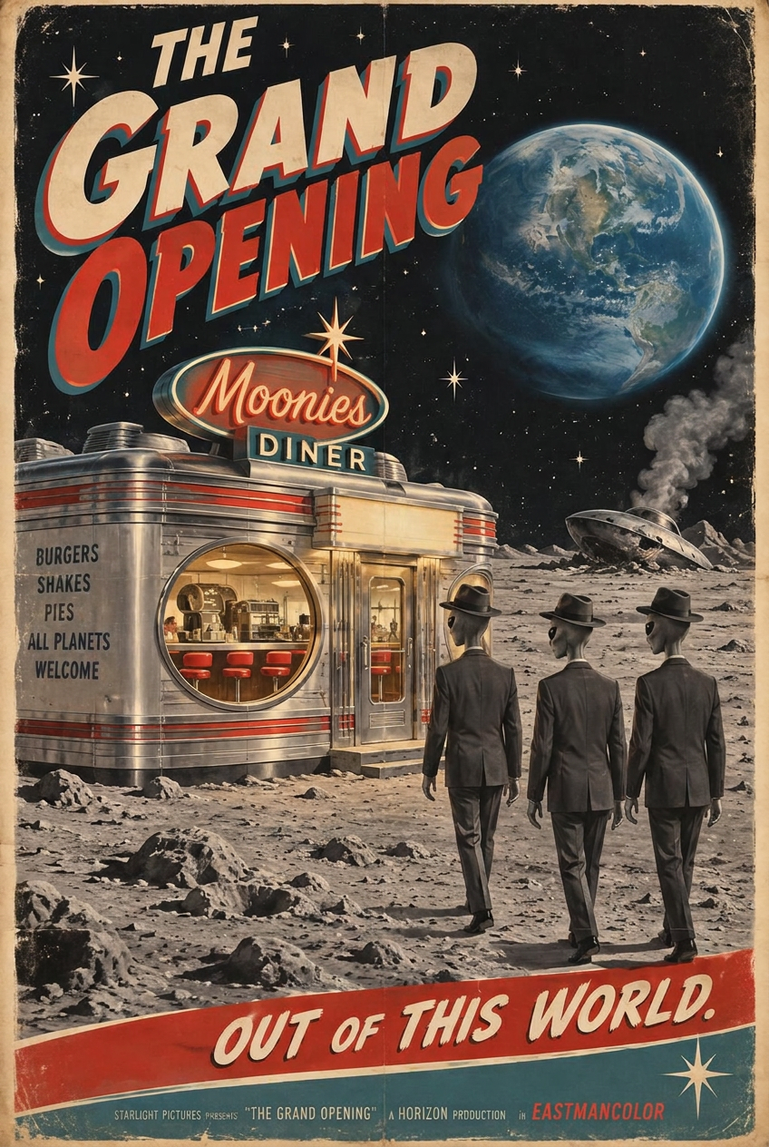 1950s style movie poster for The Grand Opening