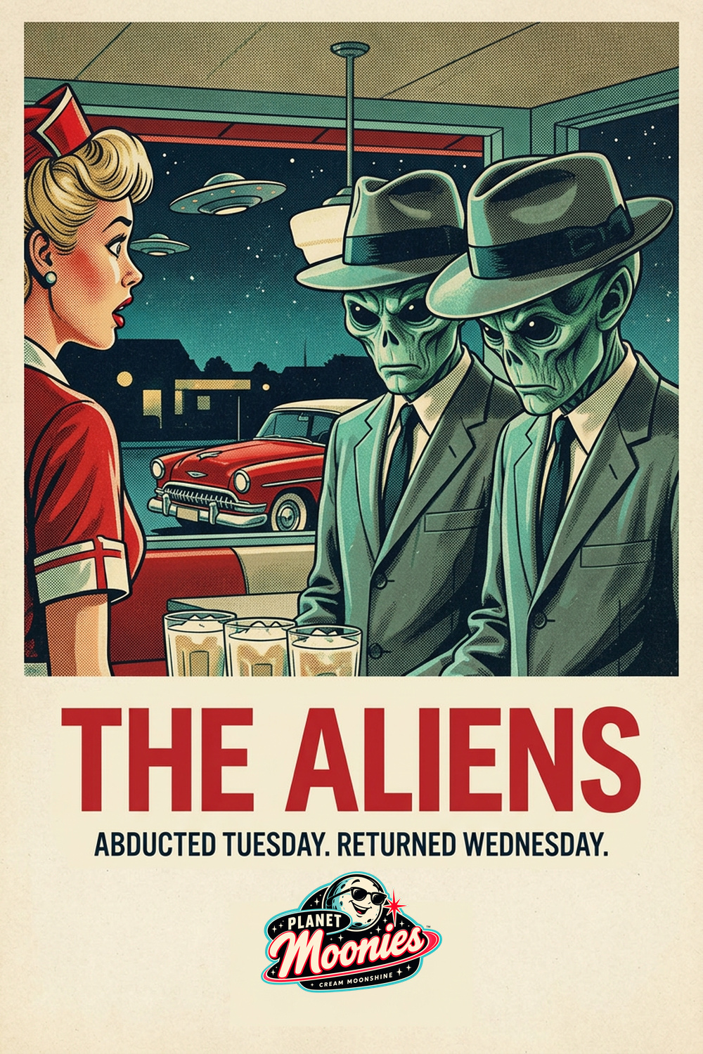 1950s style movie poster for The Aliens