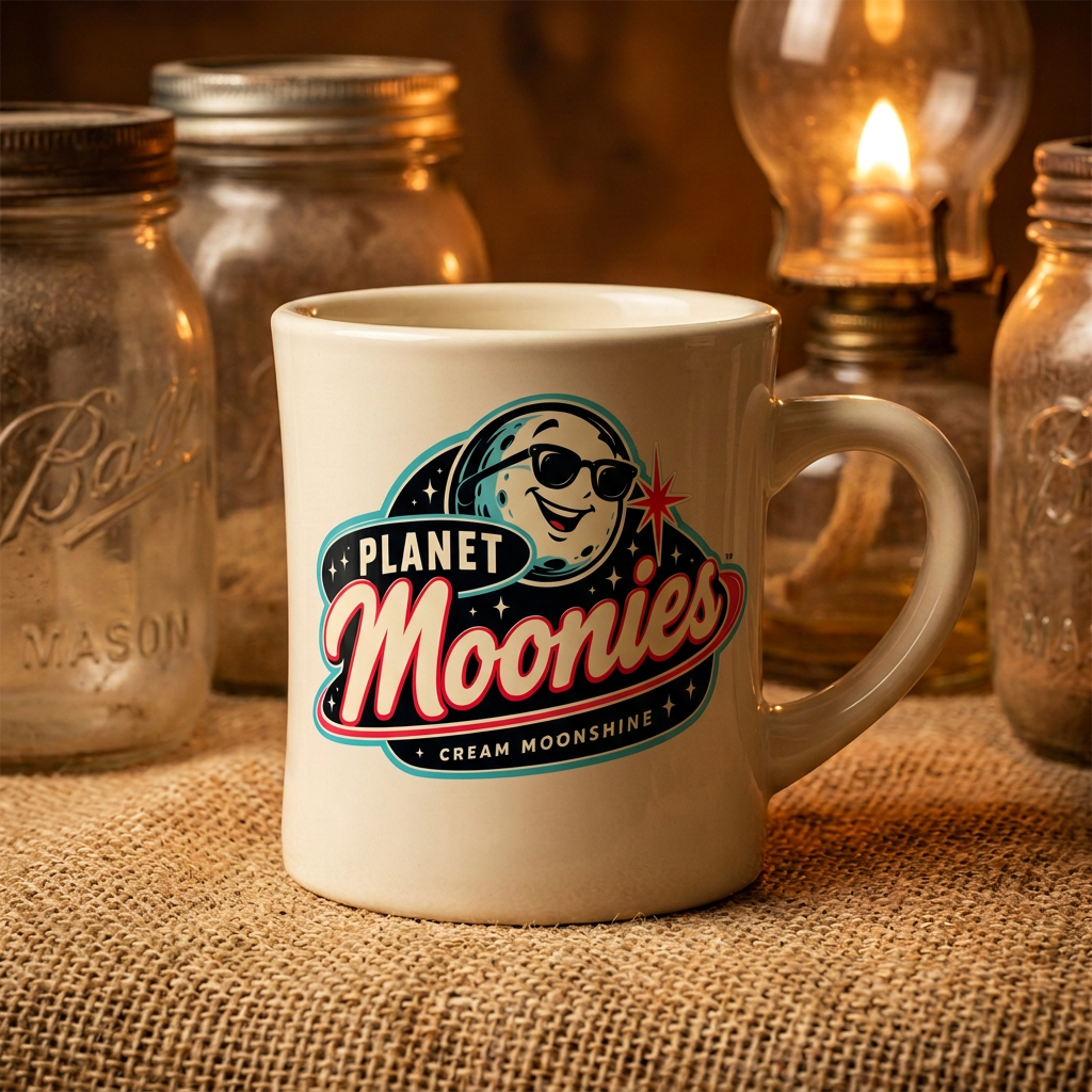 Cream Planet Moonies stoneware mug