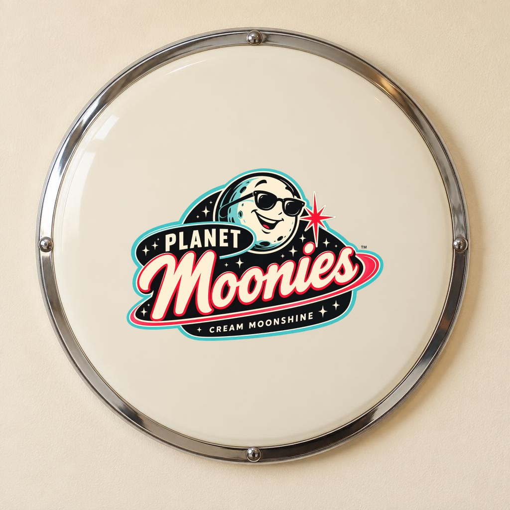 Round enamel Planet Moonies wall sign