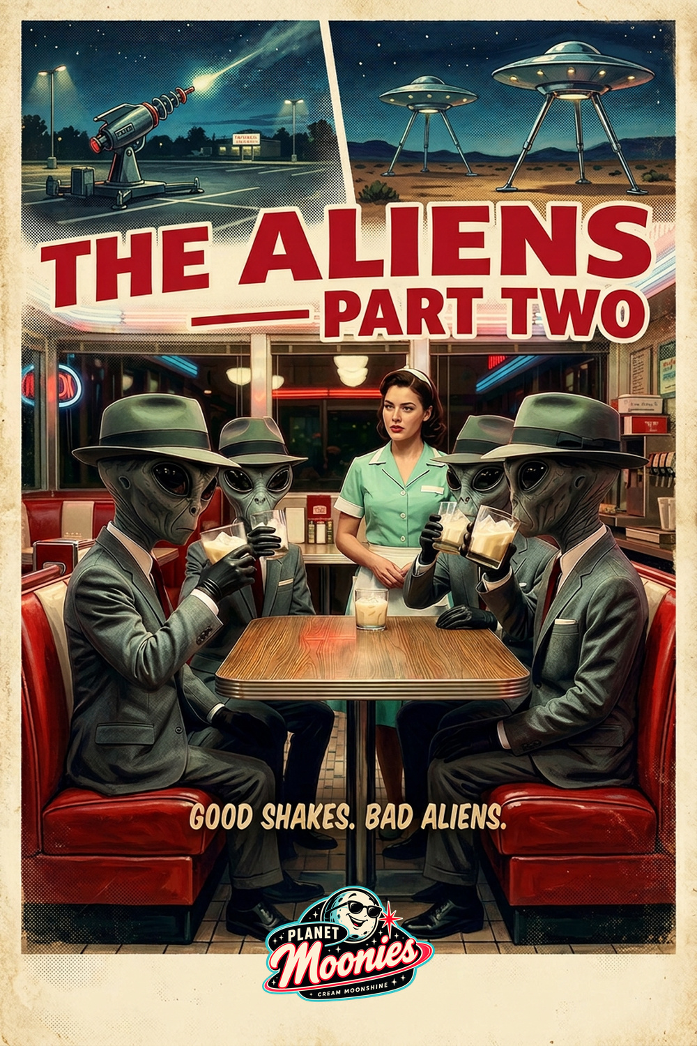 1950s style movie poster for The Aliens — Part Two