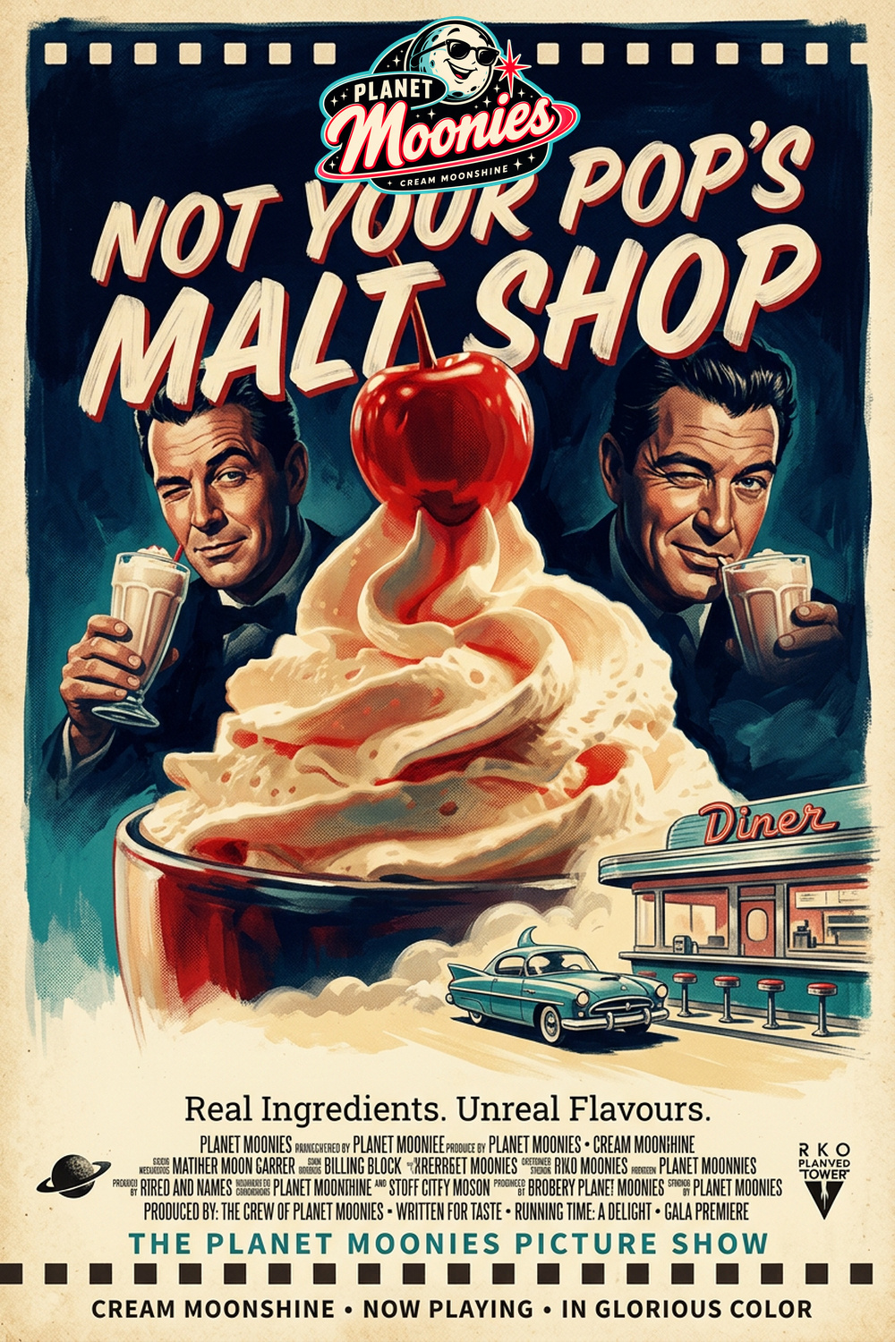 1950s style movie poster for Not Your Pop's Malt Shop