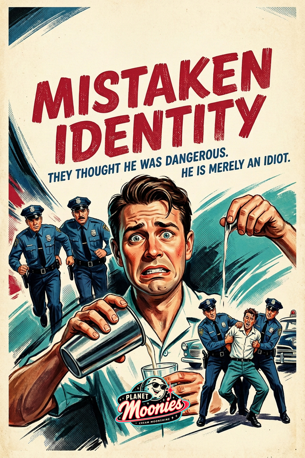 1950s style movie poster for Mistaken Identity