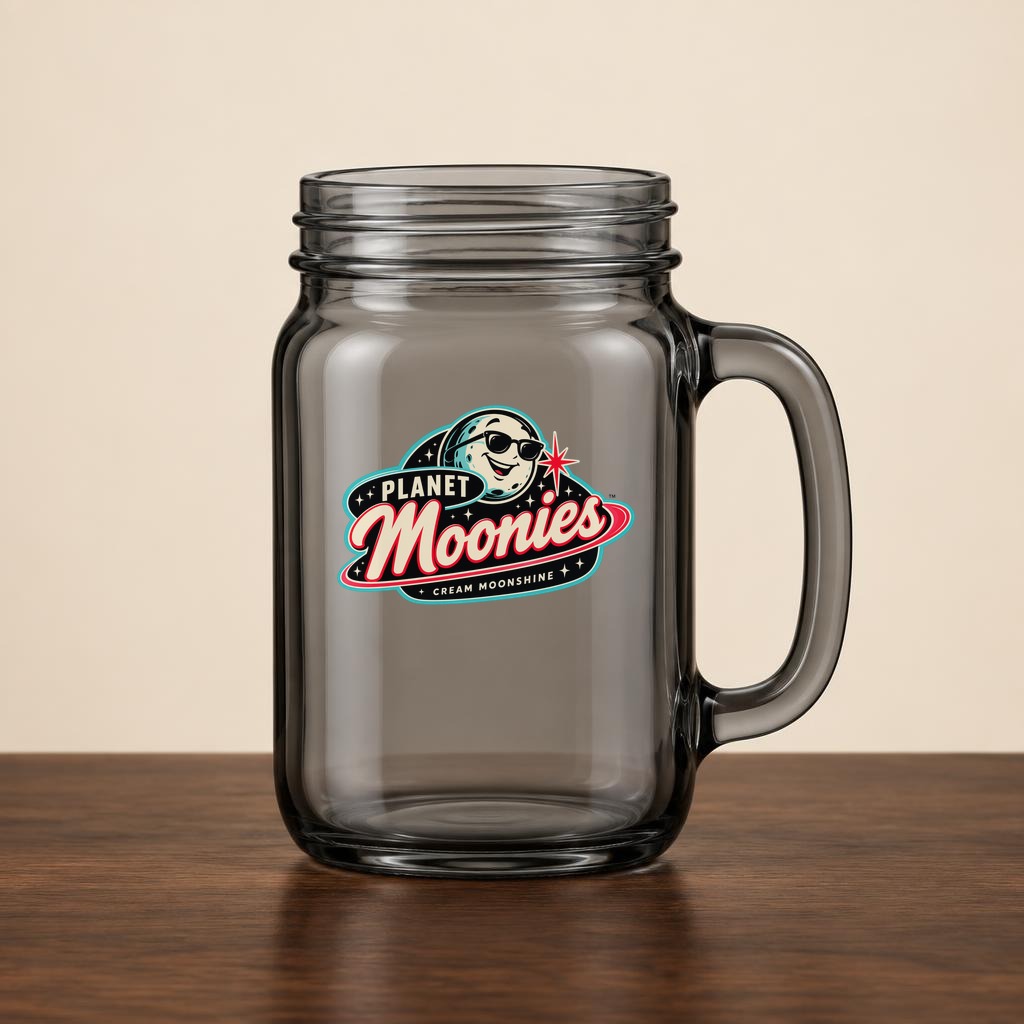 Smoke grey Planet Moonies mason jar mug