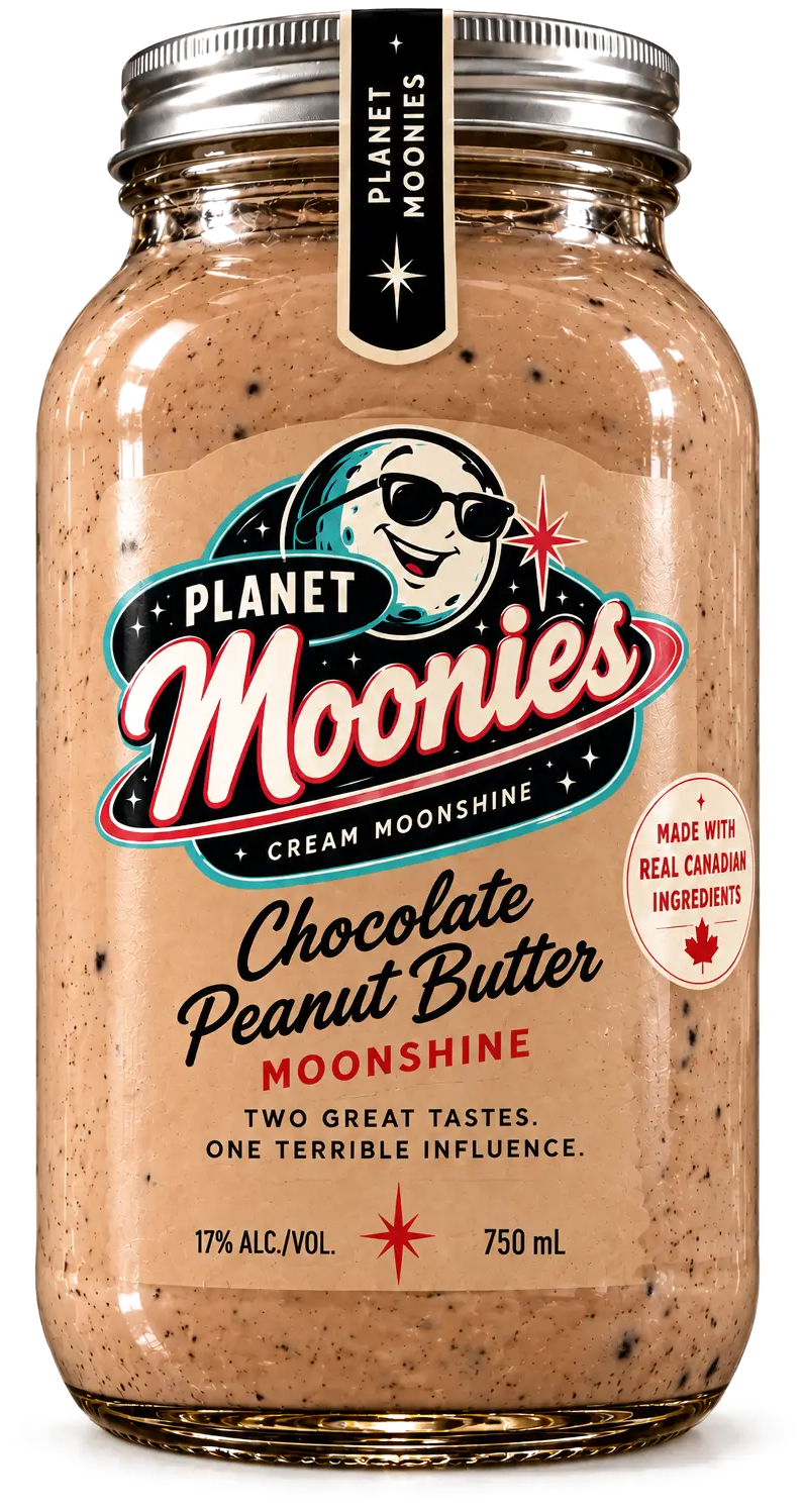 Planet Moonies Chocolate Peanut Butter cream moonshine mason jar